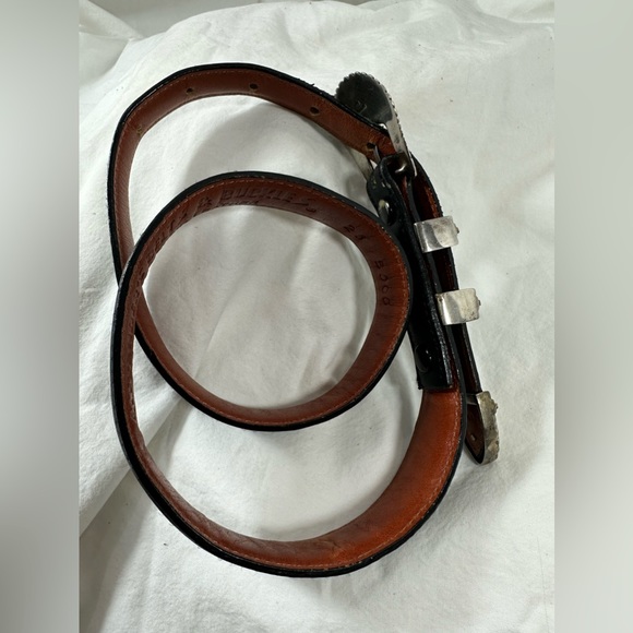 Genuine vintage ALEXANDER'S BELTS sterling silver with 14k black leather belt 26 - Picture 14 of 15